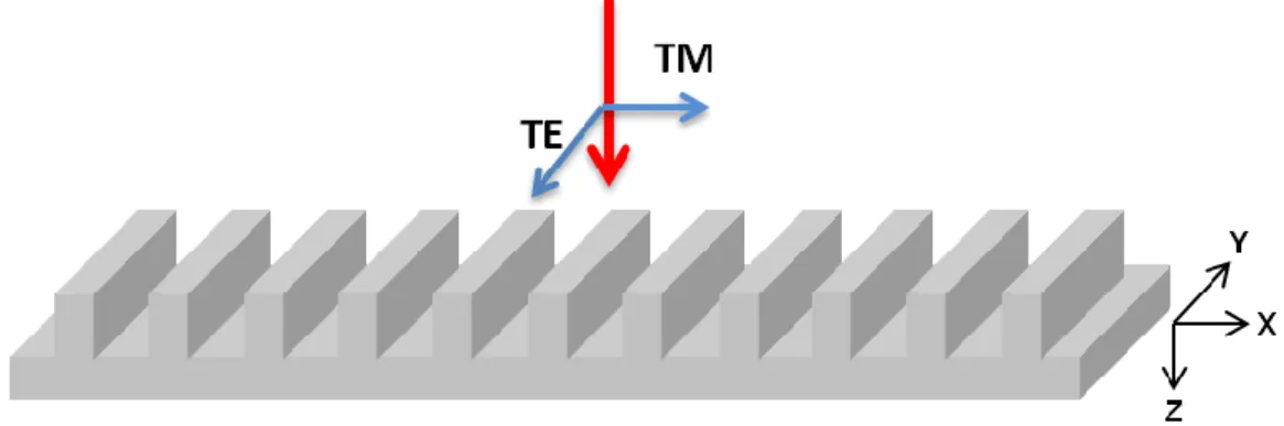 Figure 8 :  Schéma d’une structure HCG avec une onde incidente polarisée en TE et TM.