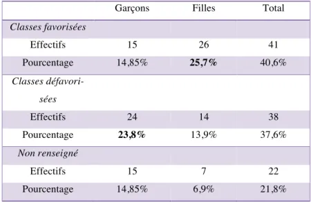 Tableau 2 : L’origine socioprofessionnelle des garçons et des filles 