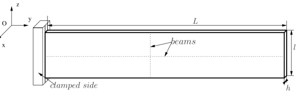 Figure 2.3: The plate and the two beams seleted for the hoie of the Ritz funtions