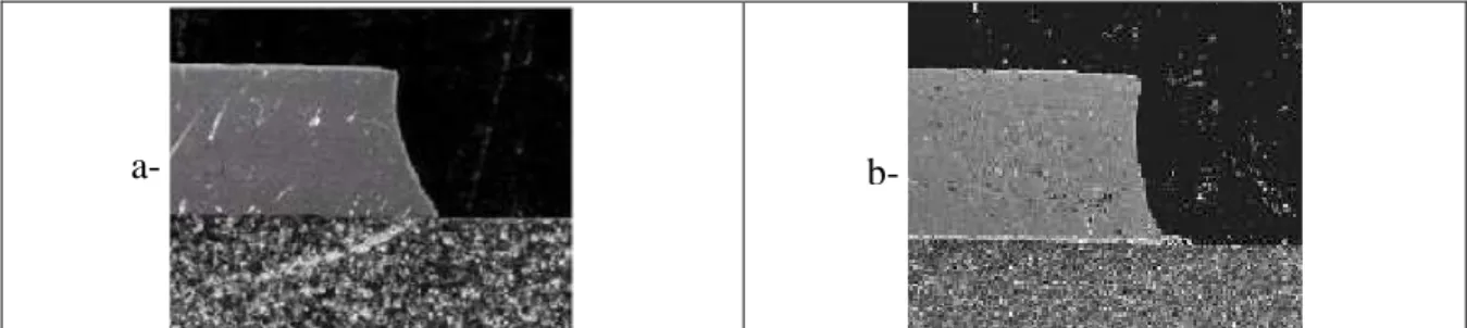 Fig. 1.23 : Image MEB d’une coupe de substrat Cuivre/AlN/Cuivre élaboré par procédé DBC (a) et AMB (b) 