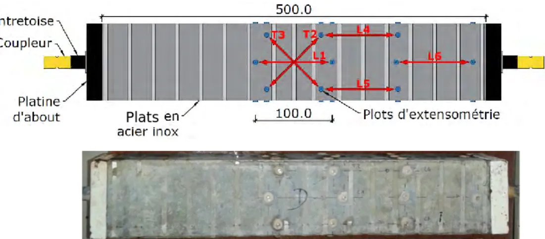 Figure 2-16. Disposition des bases de mesures L1, T2, T3, L4, L5 et L6 sur les corps d’épreuve  L1,1%-T0,7%