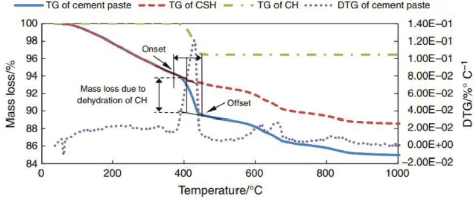 Figure 1.10: The separation of CH from the TG curve of cement paste(Zhang and Ye, 2012)