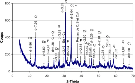 Figure 3-19  Diffraction de rayons X sur le liant du mortier. 