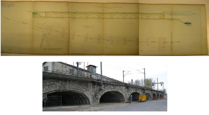 Figure 3-1 Plan et vue d’ensemble du viaduc de Saint Ouen. 