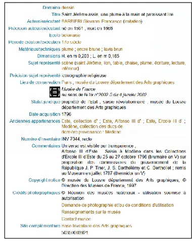 Figure n° 4. Exemples de notices complètes extraites du catalogue Joconde 673