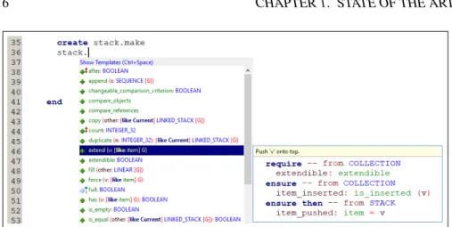 Figure 1.2: EiffelStudio displaying hints, including contracts and natural language comments.