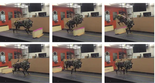 Figure 6: Snapshots of the cheetah robot jumping over an obstacle.
