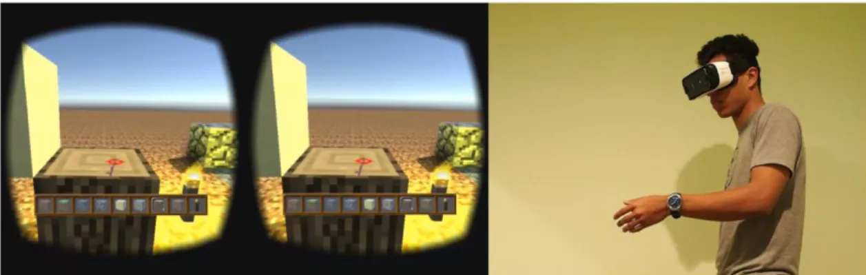 Figure 2.32: TickTockRay enables freehand pointing in mobile VR using an off-the-shelf  smartwatch [107]  