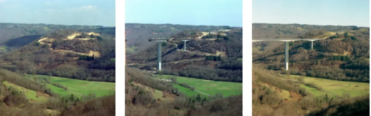 Figure 1.1 – Photographies extraites de l’observatoire photographique du paysage mis en place lors de la construction de l’autoroute A89.