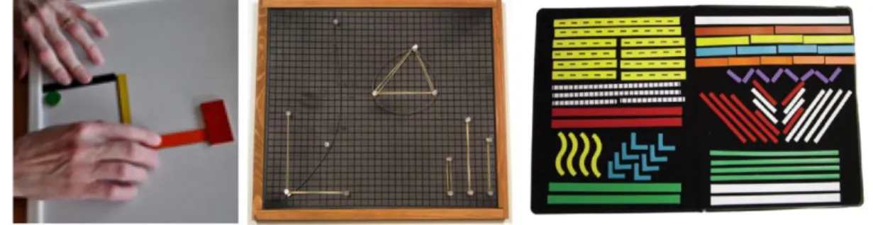 Figure 2.8. Left: magnetic board. Middle: cork board mounted with a rubber mat embossed  with a grid