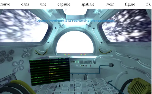 Figure 5 : première phase du scénario : la capsule spatiale. 1