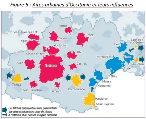 Figure 5 : Aires urbaines d’Occitanie et leurs influences 