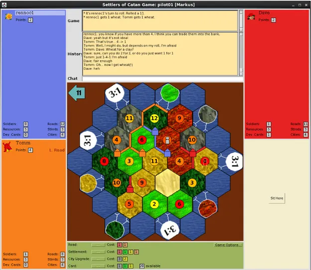 Figure 4.1: The JSettlers interface during a game.