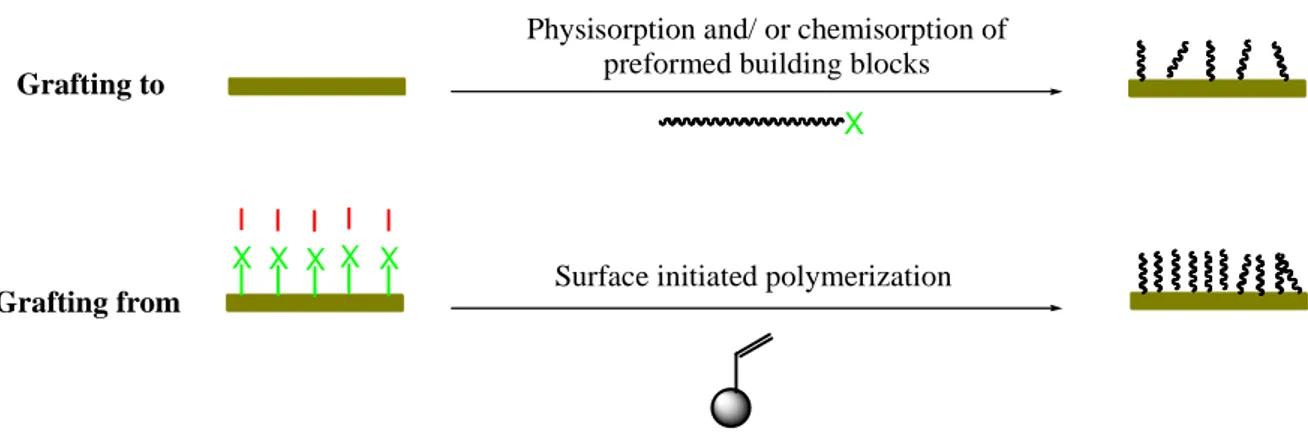 Figure  1.7.  Adaptable  approaches  to  grafting  polymer  brushes  on  a  wide  range  of  materials: 