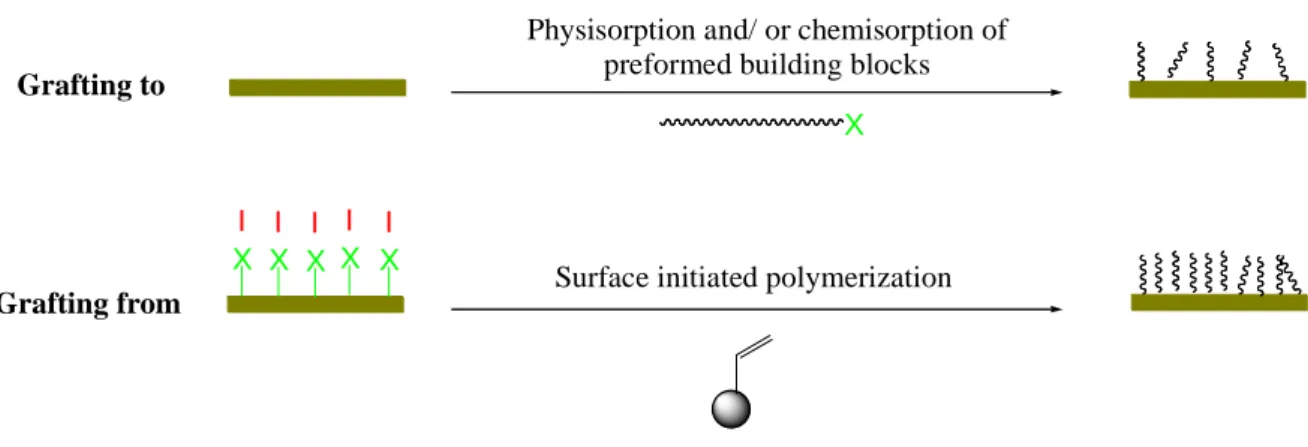 Figure  1.7.  Adaptable  approaches  to  grafting  polymer  brushes  on  a  wide  range  of  materials: 