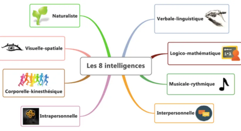 Figure 1. Schématisation des 8 formes d’intelligence selon Gardner 
