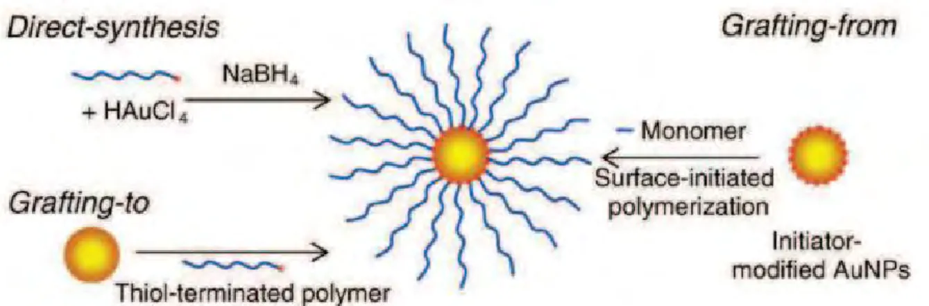 Figure 7. Stratégies de synthèses des nanohybrides basées sur des liaisons covalentes [34].