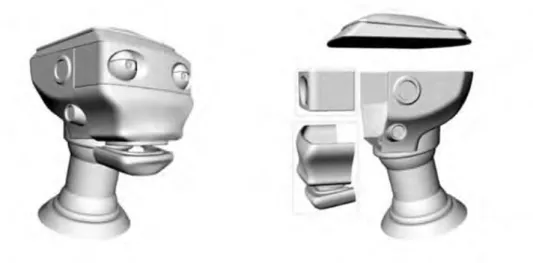 Figure 36 Proposition de design pour un robot humanoïde mettant l’accent sur quelques  caractéristiques, comme les yeux écartés et une tête aplatie