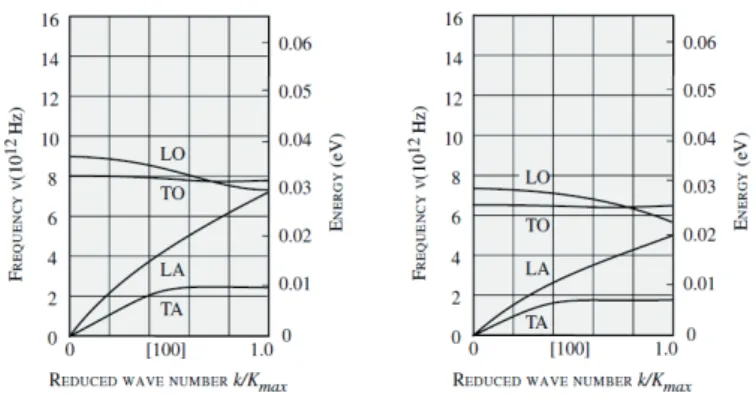 Figure 2.3: We show the typical dispersion curves from GaAs (left panel) and InAs (right panel), adapted