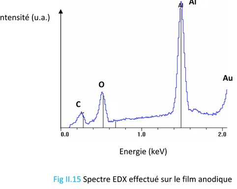 Fig II.15 Spectre EDX effectué sur le film anodique  (5 keV, Z = 10 mm) 