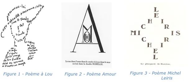 Figure 1 - Poème à Lou  Figure 2 - Poème Amour  Figure 3 - Poème Michel  Leiris 