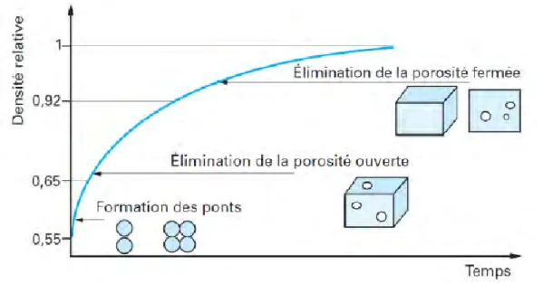 Figure I.6 : Evolution de la densité relative au cours du frittage [40]  