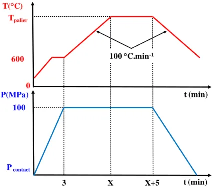 Figure II.4 : Cycle de frittage SPS en température et en pression 