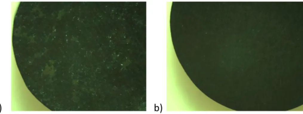 Figure 27 : Images de  microscopie optique  des pastilles SPS a) Cu 0,4 V 2 O 5  et b) Cu 0,9 V 2 O 5