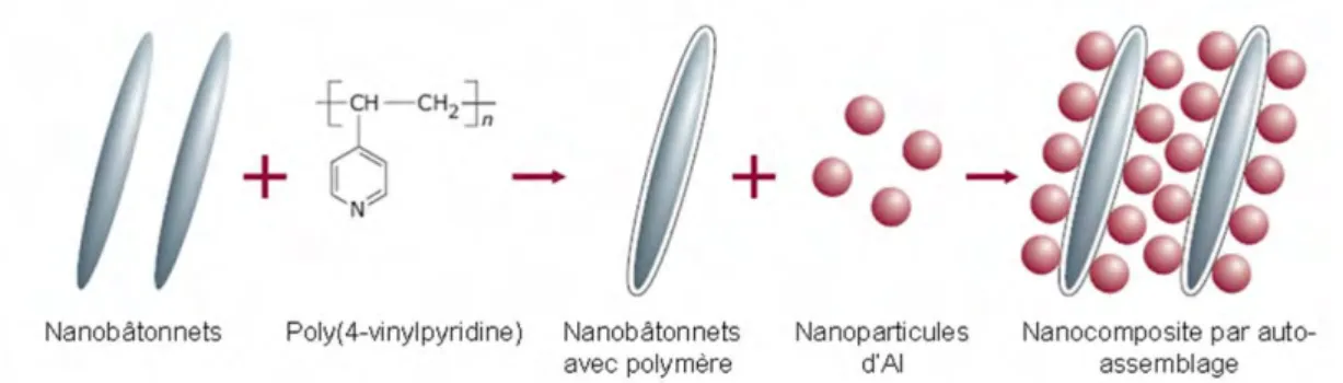 Figure 19. Méthode permettant l’auto-assemblage de nanobâtonnets de CuO avec des nanoparticules d’Al 