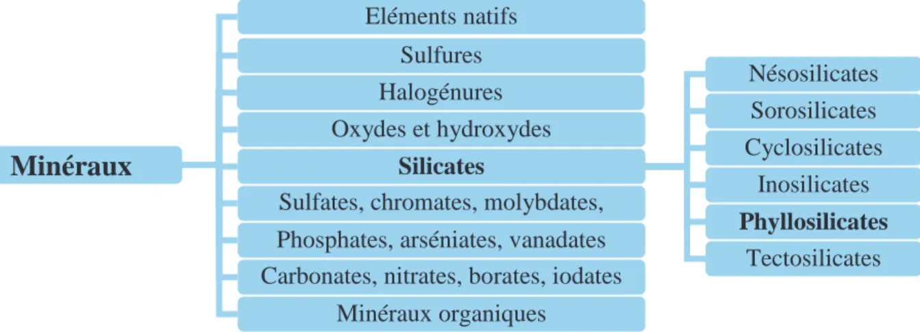 Figure I.10 : Représentation schématique du classement des minéraux naturels et des 