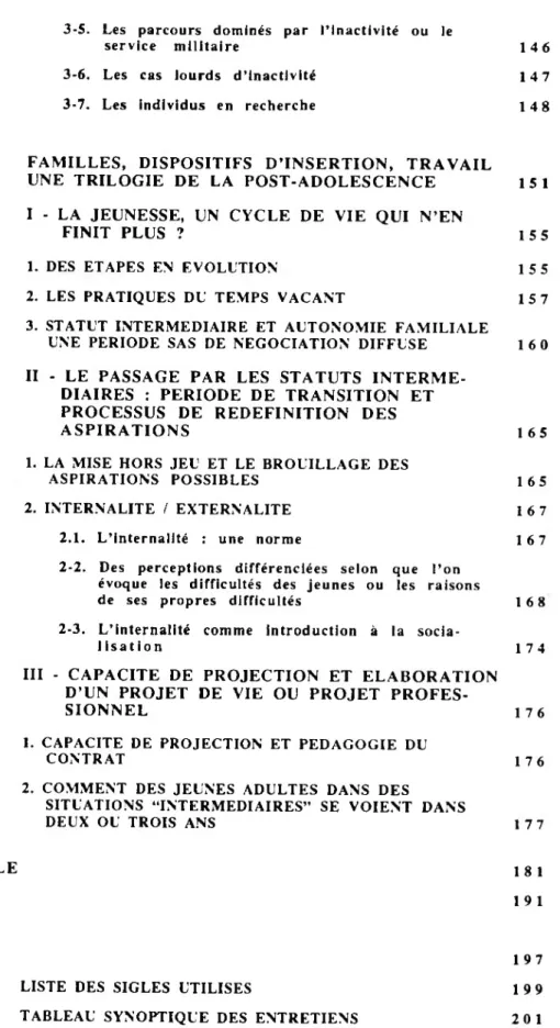 TABLEAU SYNOPTIQUE DES ENTRETIENS  20 1