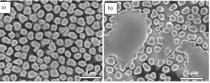 Figure III-6 : Morphologie du dépôt en fonction du temps de dépôt : a) 5min, b) 10min