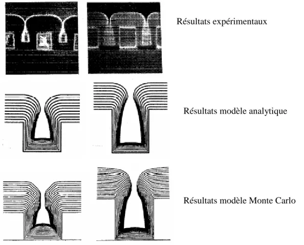 Figure 9 : comparaison résultats expérimentaux et résultats des modèles analytiques et Monte Carlo [11]