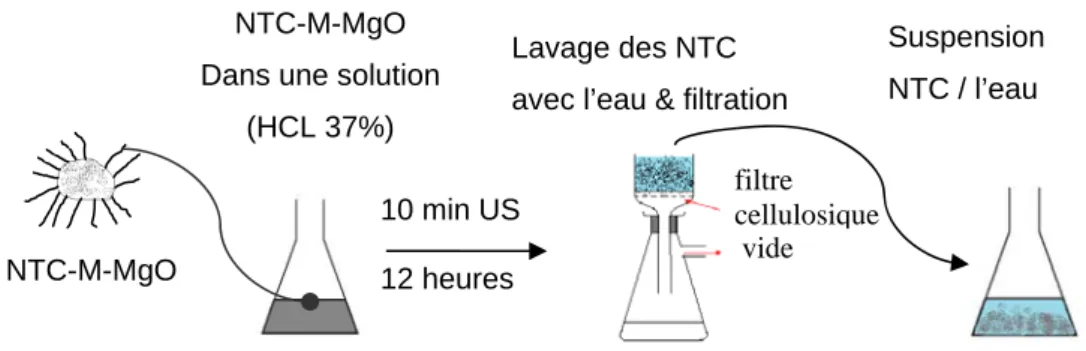 Figure  2.3. Principe de l’extraction des NTC par HCl et lavage. 