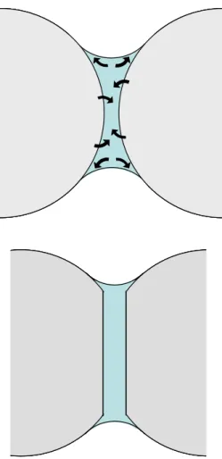 Figure 2-2 : Schéma du mécanisme de frittage en phase liquide par dissolution-précipitation