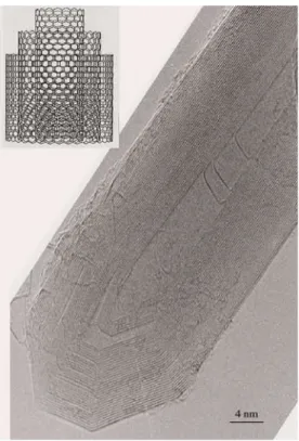 Figure 17 : Image au microscope électronique  à  transmission  d'un  MWNT  en  vue  longitudinale,  montrant  l'embriquement  des  feuillets de graphène 