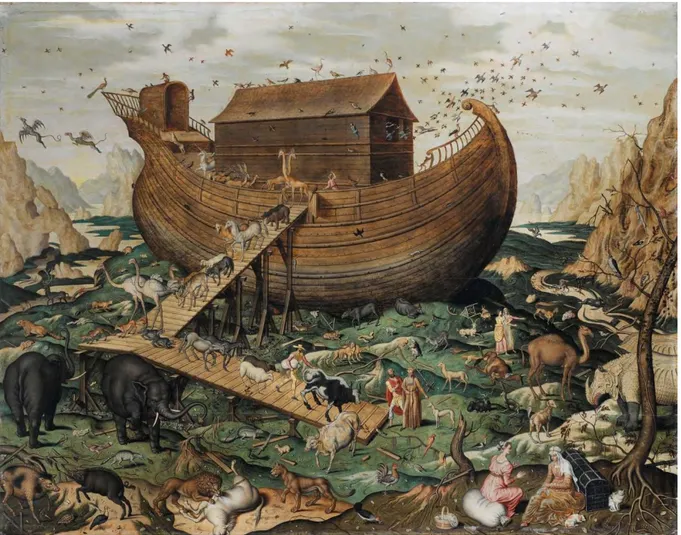 Figure  1.   Representation  of  the  Noah’s  Ark  where  animals  are  descending  after  the  great  flood