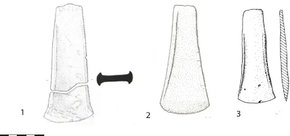 Figure 6: haches apparentées au type de Neyruz1 : La Mathe(Aurensan) ; 2: Saint-Christaud ;  3: Montréjeau