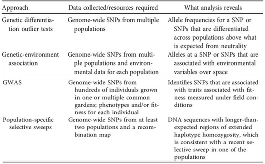 Table 1: Different approaches to identify the genetic basis of local adaptation (from Hoban  et al 2016)