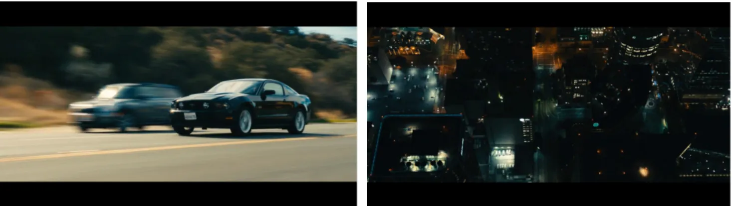 Fig. 21. Driver's car in the film's second chase.    Fig. 22. The camera tracking Driver's car in a overheadshot