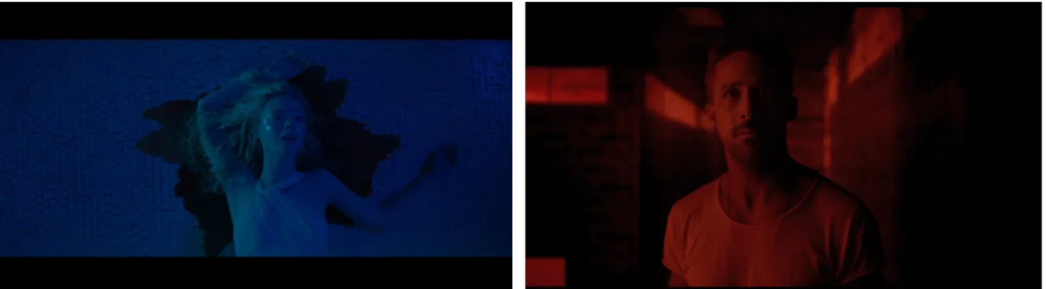 Fig. 61 &amp; 62. Colour saturation and flat space in The Neon Demon (left) and Only God Forgives (right)
