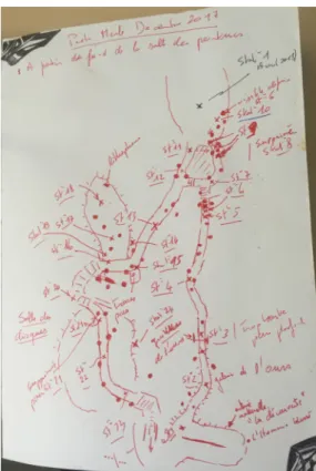 Figure n° 21 : Photo du schéma des stations et des sphères réalisés par Stéphane Bonnet lors de la session