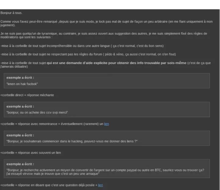 Illustration 3: Exemple de conversation traitant des régles de modération