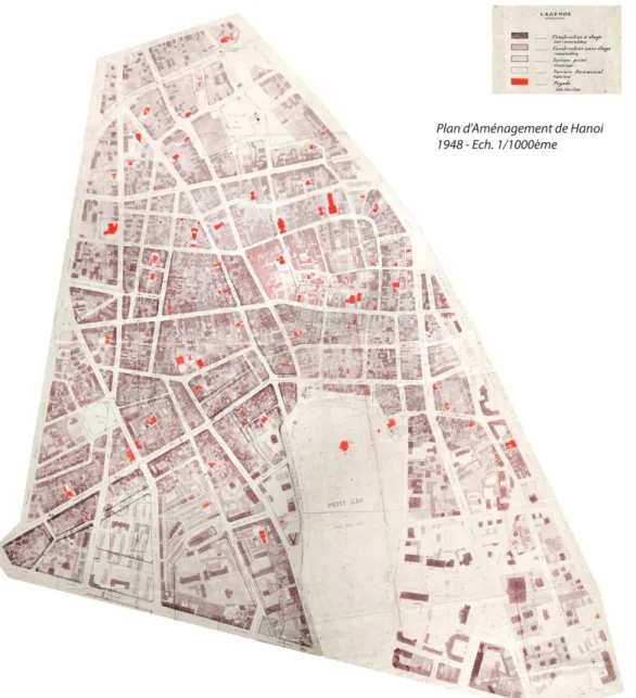 Figure 2.6: Le plan de l’aménagement du vieux quartier de Hanoi en 1948 L.G.Pinau.  (Source: Bureau de Gestion du Vieux Quartier de Hanoi) 