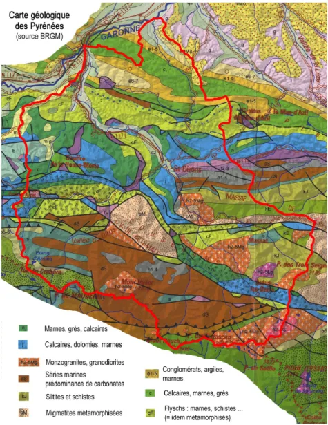 Illustration 4: Carte géologique de la région. Les limites du bassin versant du