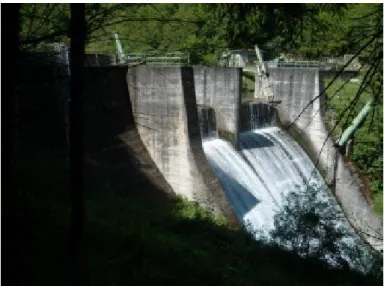 Illustration 5: Le barrage de Castillon-en-Couserans, dont la  fonction principale est l’hydroélectricité - ©SYCOSERP La retenue d’eau créée en amont est devenue un lieu pour le  loisir, notamment la pêche.