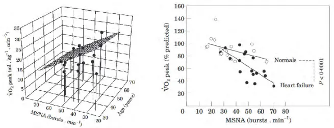 Figure 4: Relation entre le pic de V̇O 2  et la MSNA mesurée au repos chez des patients ICC