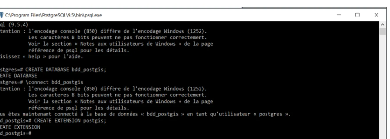 Figure 9:requête d’activation de l’extension PostGIS 