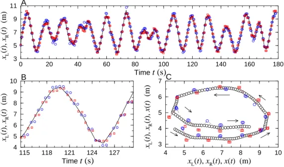 Figure 2.4: Example of a reconstructed trajectory. (A) Time series of the x-coordinates abscissas of the