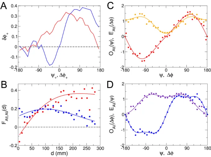 Figure 2.6: Quantification and modelling of interactions between pairs of fish. A: we plot the average